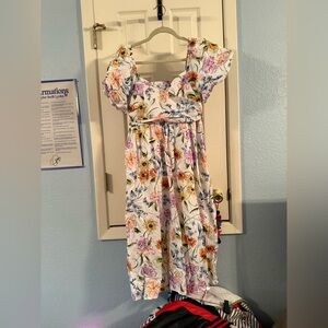 Crown & Ivy White Cream Midi Sundress with Sweetheart Neckline